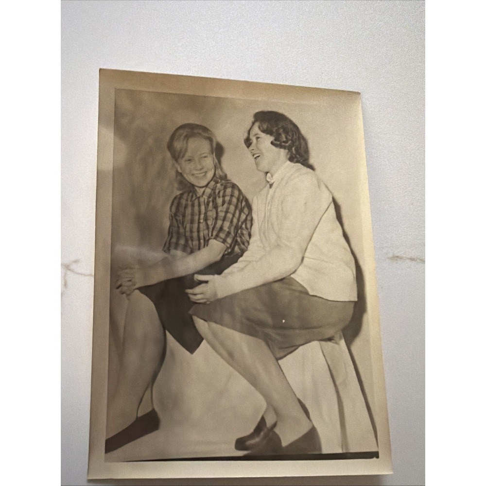 Vintage 5x7 Black & White Photograph Two Girls Portrait Snapshot Photo Ephemera